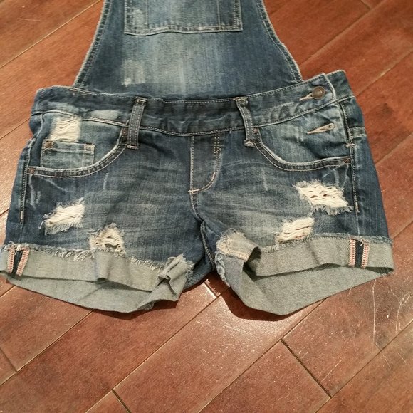 Garage Distressed Denim Short Overalls - Picture 4 of 4